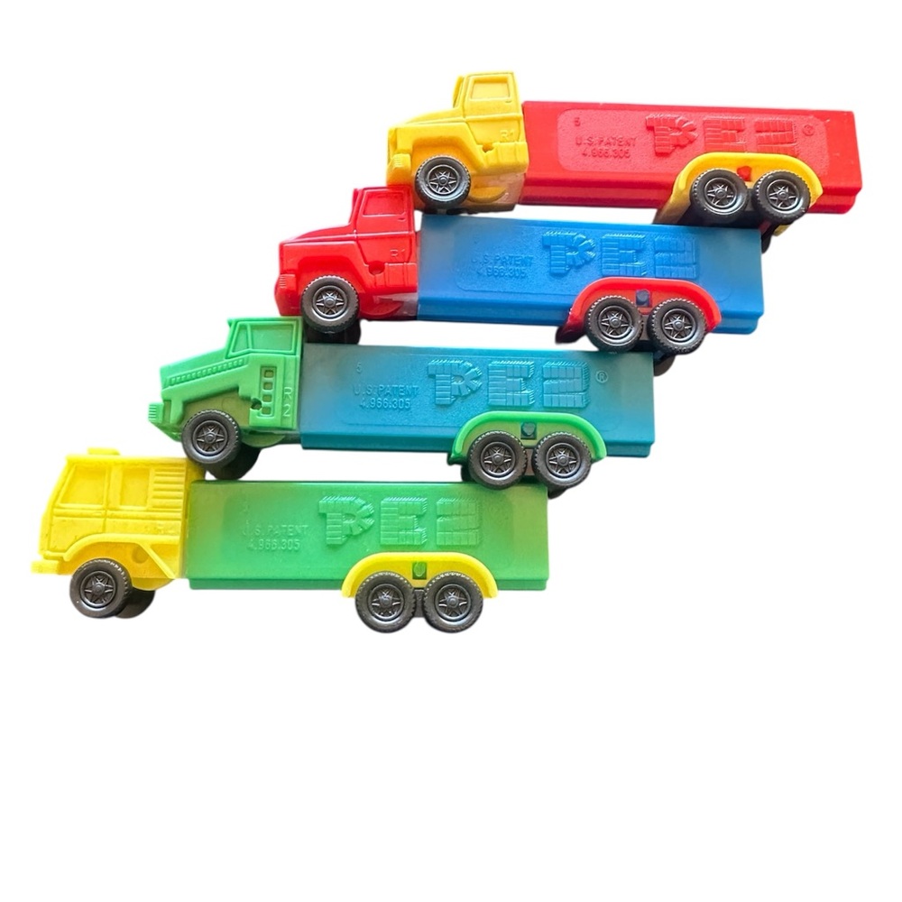 Lot of 4 Vintage PEZ Semi-Truck Rigs – 4.9 Patent – Made in Slovenia R1, R2, R4